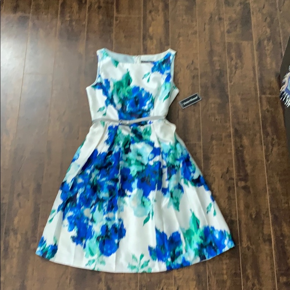 boat neck knee length pleated dress with pockets